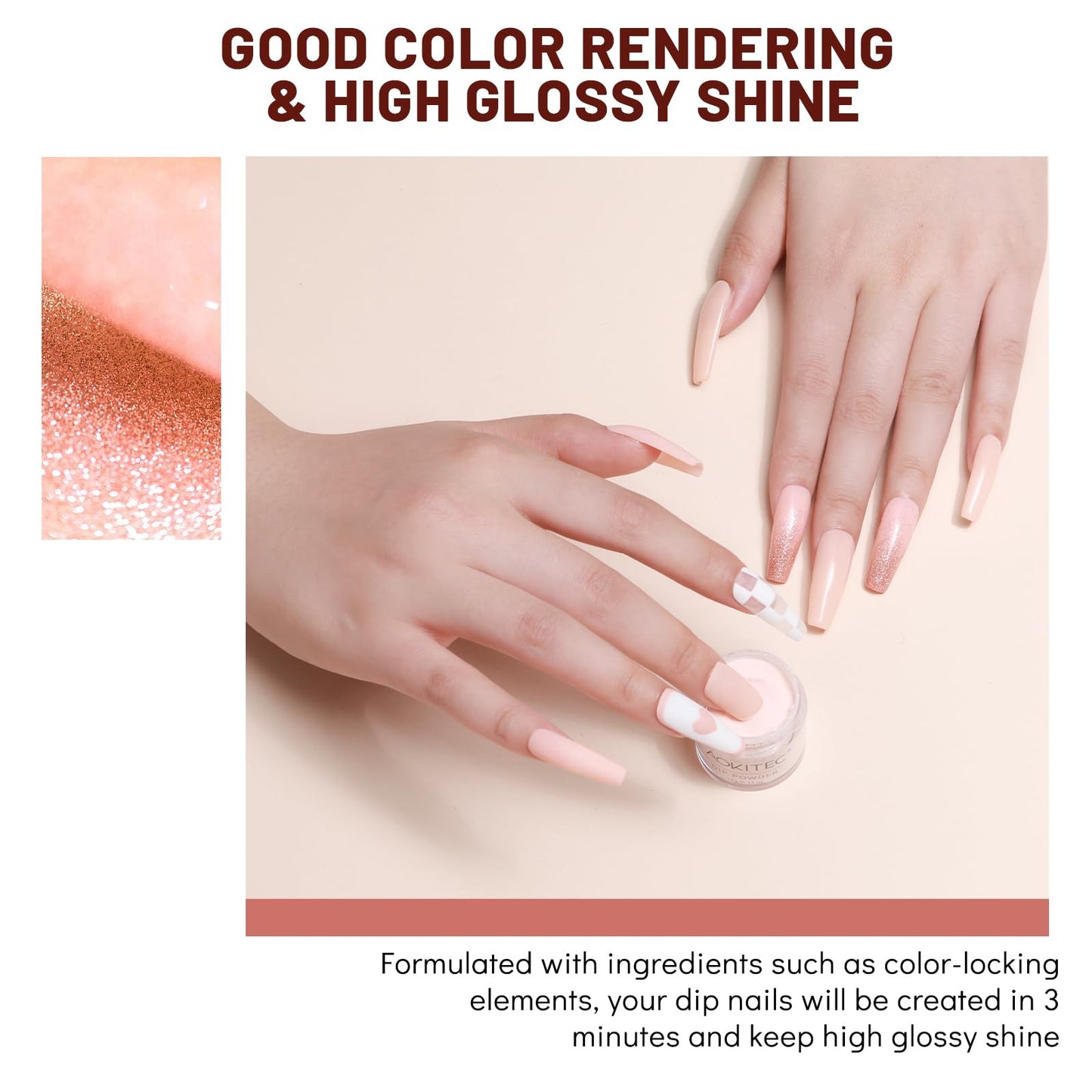 Aokitec Dip Powder Nail Kit Starter with Dip Build Powder, White Nude Pink Brown Giltter 8+1 Colors Dipping Powder Liquid Set with Base/top Gel Activator for Nail Manicure Salon Gift