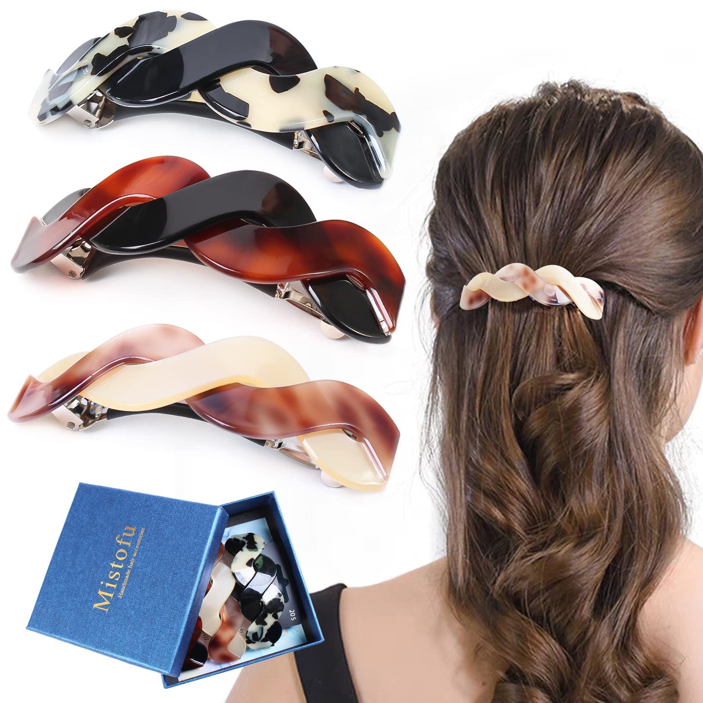Mistofu Hair Clips (3 Count) - Large Hair Barrettes for Thick Hair - 3pcs Elegant French Barrettes Retro Hair Accessories for Women Daily Wear