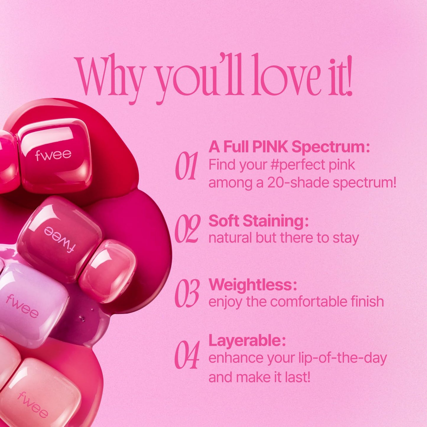 fwee Pink Obsession Stay-Fit Lip Tint | M09 Peach Pink | Weightless & Layerable Tint for Smudge-proof, Long-lasting Wear | Soft Blur Finish or Vibrant Flush | 3.8g