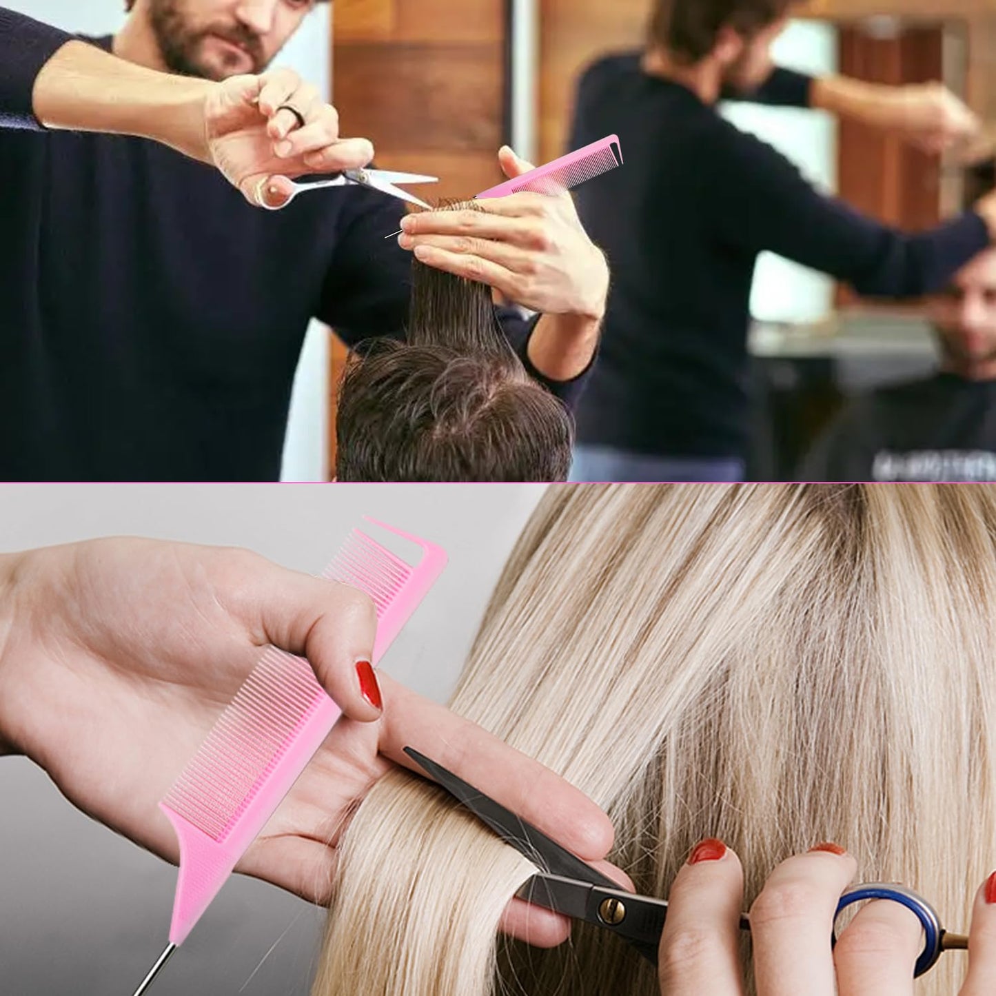 Rat Tail Combs 20 PCS, Parting Combs for Braiding Hair Carbon fiber heat-resistant anti-static,for Sectioning, Parting, Styling Hair (Pink)