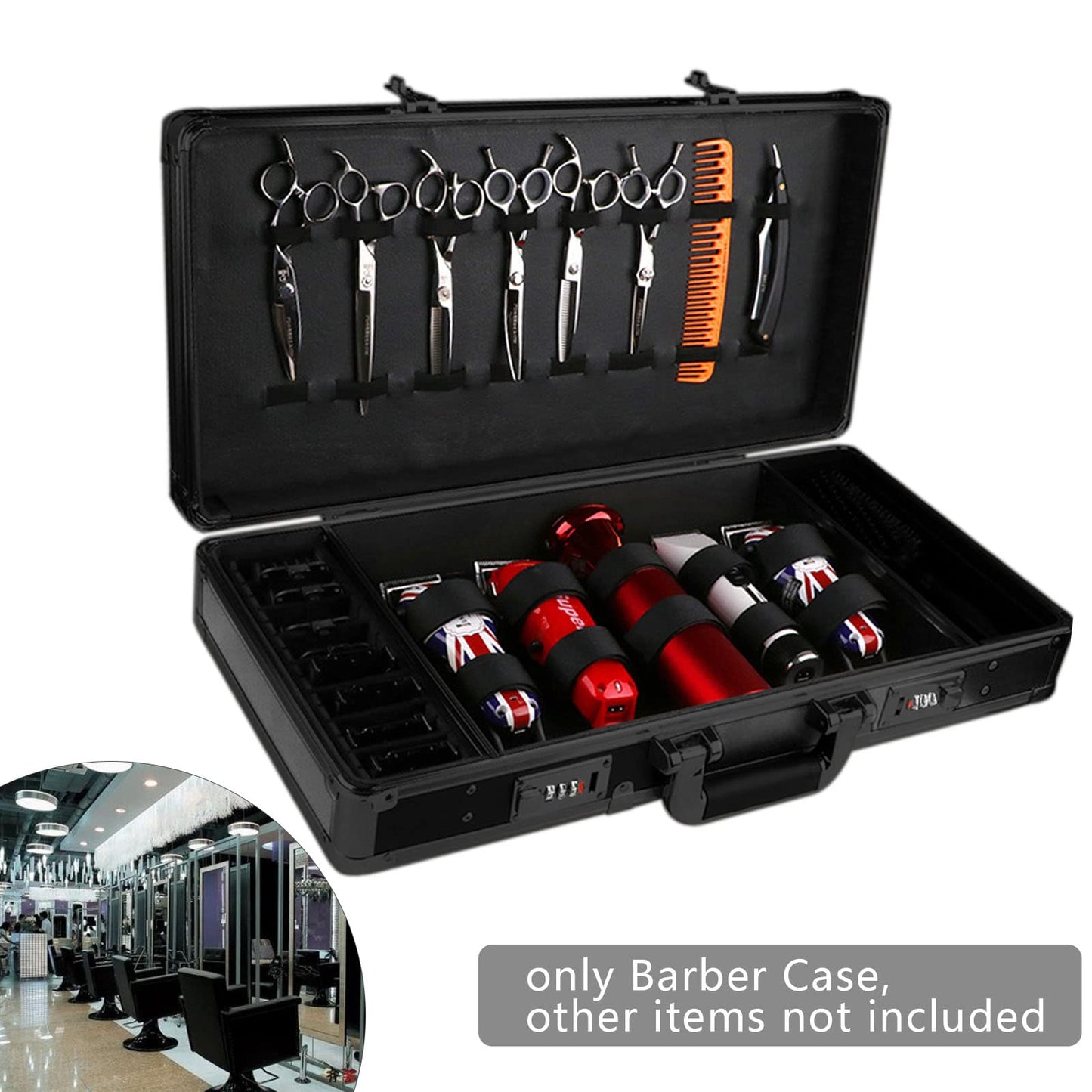 KONKENIE Carrying Case Scissors Storage with lock Portable Shears Clippers Trimmers Supplies Travel Barber Tool Organizer Box(All Black