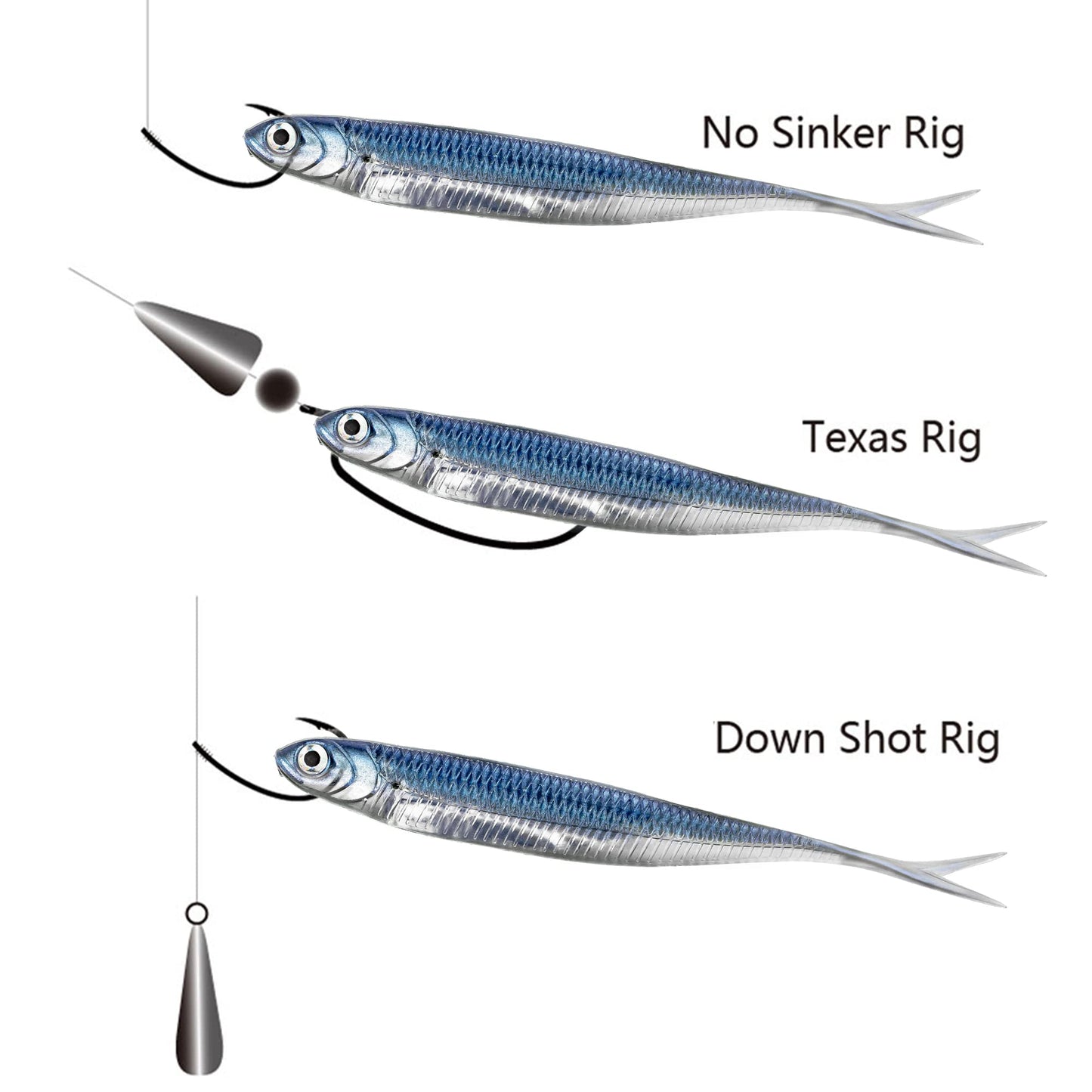 QualyQualy Soft Swimbait Fishing Lures Realistic Shad Bait Jerk Shad Minnow Drop Shot Lure Bass Bait Shad Plastic Lure for Trout Pike Walleye Crappie 5PCS