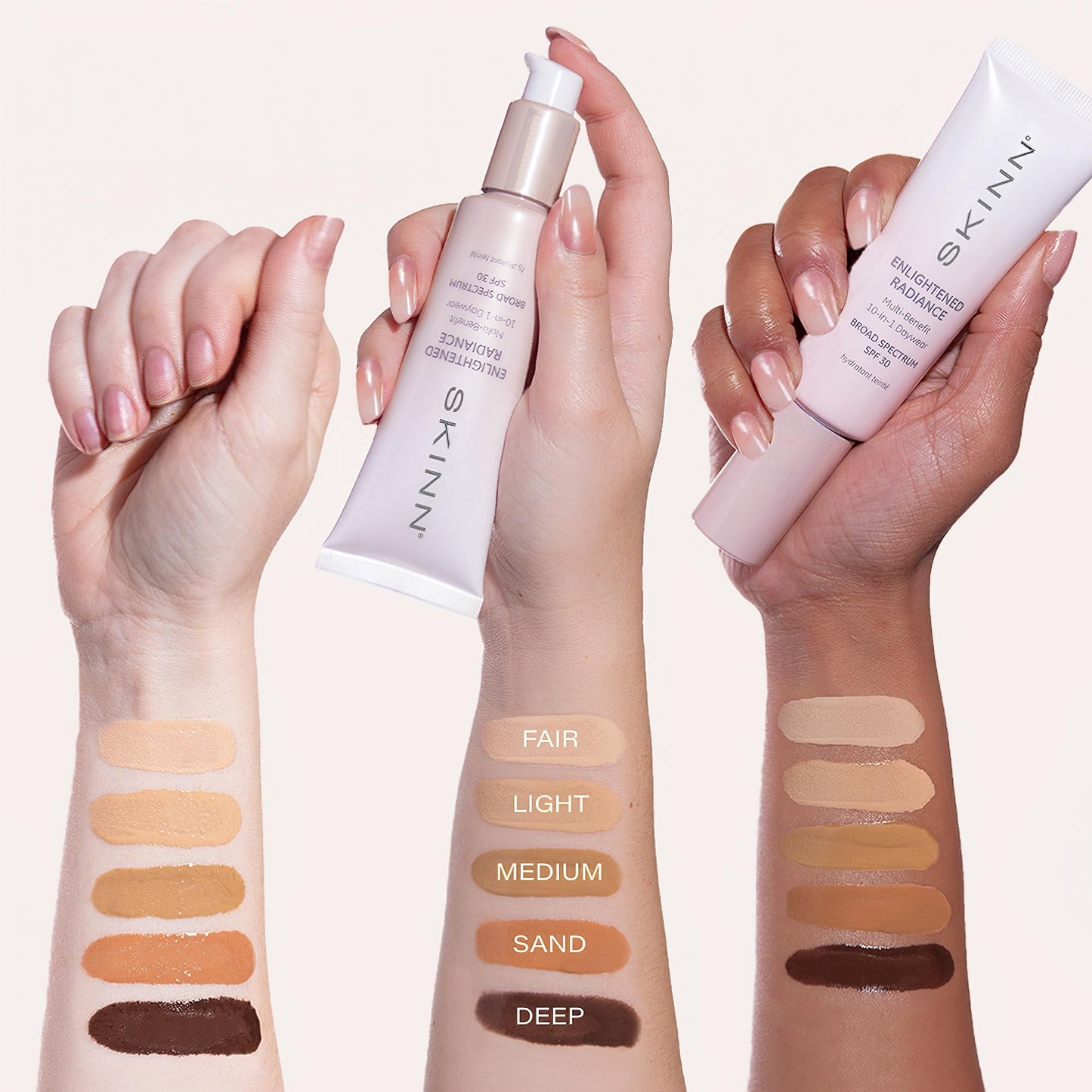 SKINN Enlightened Radiance 10-in-1 Tinted Sunscreen Broad Spectrum with SPF 30, (Sand) - Hydrating & Brightening Tinted Moisturizer for Face, Wrinkles & Fine Line - Lightweight Coverage Skin Tint