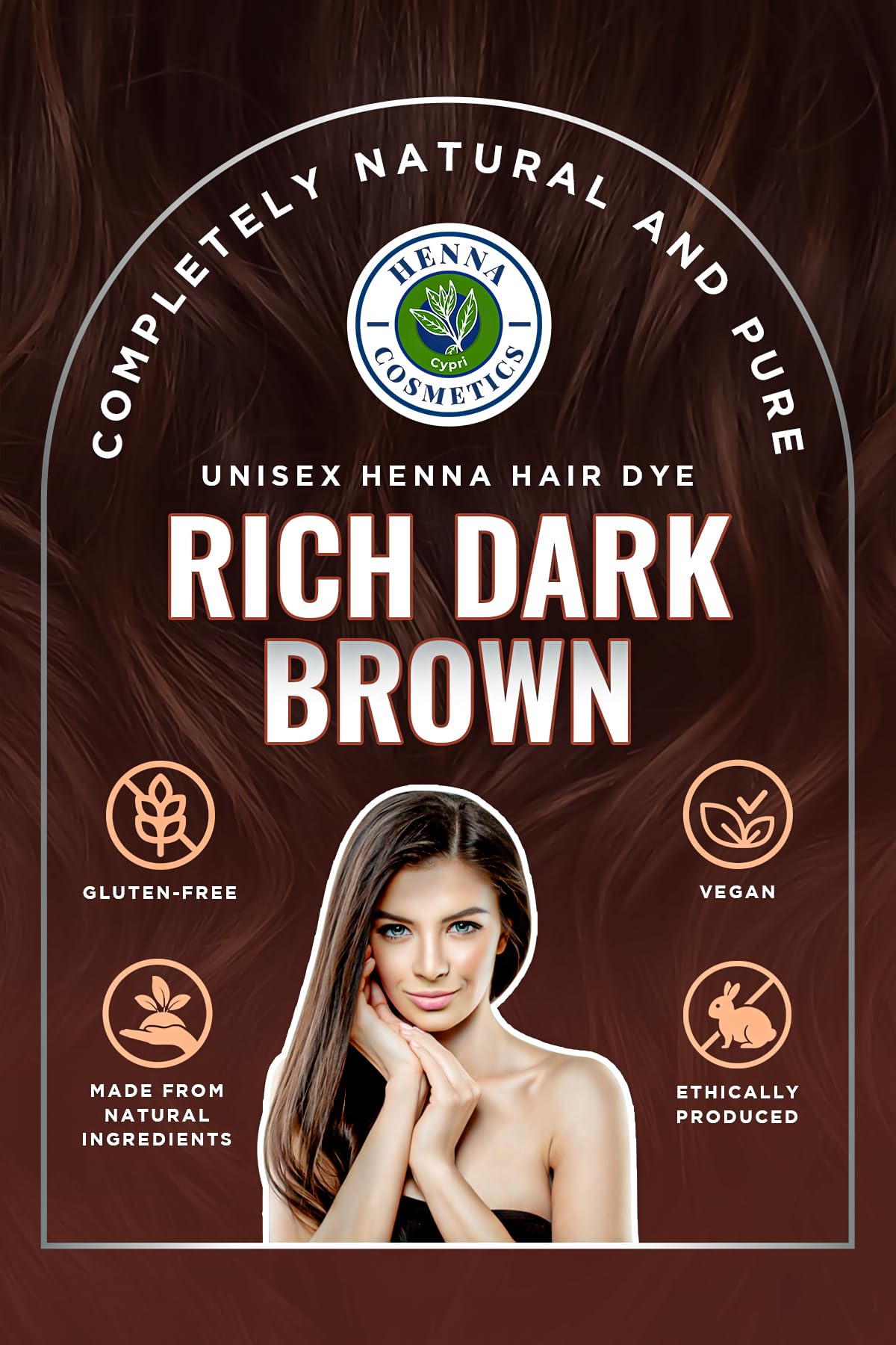 Henna Cosmetics Cypri Natural Henna Hair Color Dye, 100% Pure Henna Powder for Hair Growth Organic (Dark Brown, 100 Gr + Free 50 Gr.)