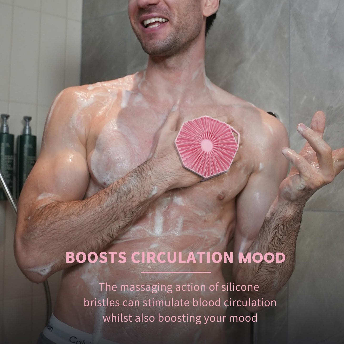 iTokGoK® Premium Silver-Infused Double-Sided Design 2-in-1 Silicone Body Scrubber for Women,Body Buffer Scrubber for Sensitive Skin, Ergonomic No-Slip Handle, Long-Lasting & Easy to Clean - Pink