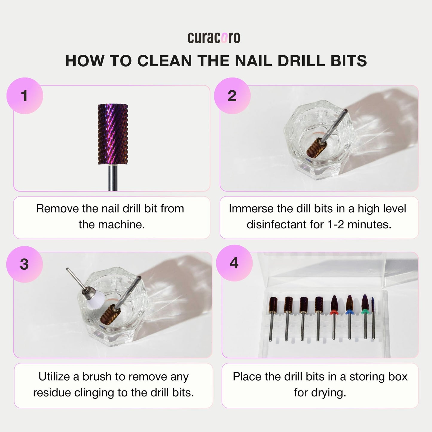 Curacoro Nail Drill Bits 3/32'' - Safe Smooth Stop Large Barrel Carbide Bit (Fine), Gently Bits for Removal & Nail Enhancement, for Nail Beds, Nail Art Pedicure Manicure Salon & Home