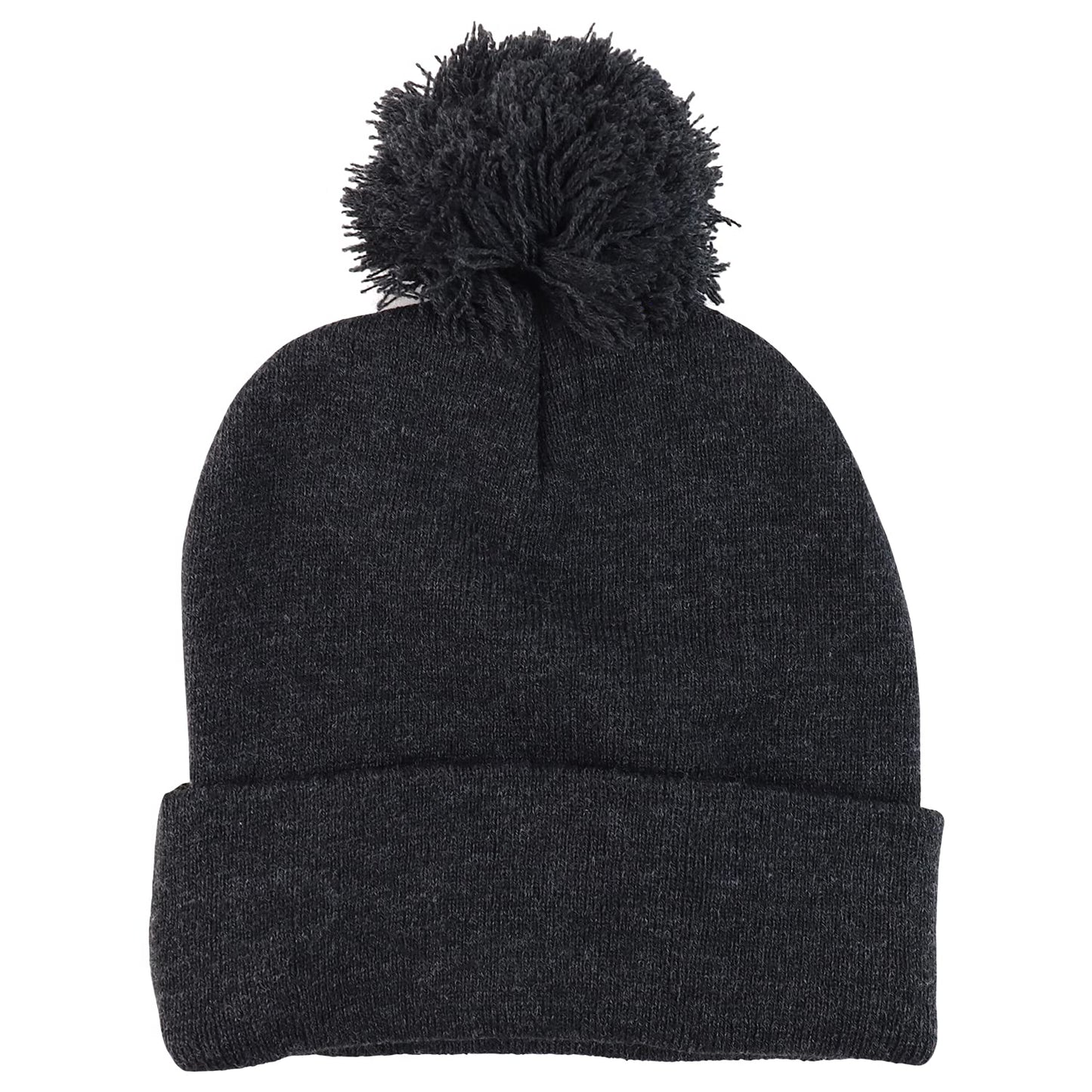 Trendy Apparel Shop XXL Oversized Solid Pom Pom Winter Stretch Knit Beanie Hat - Charcoal - 2XL