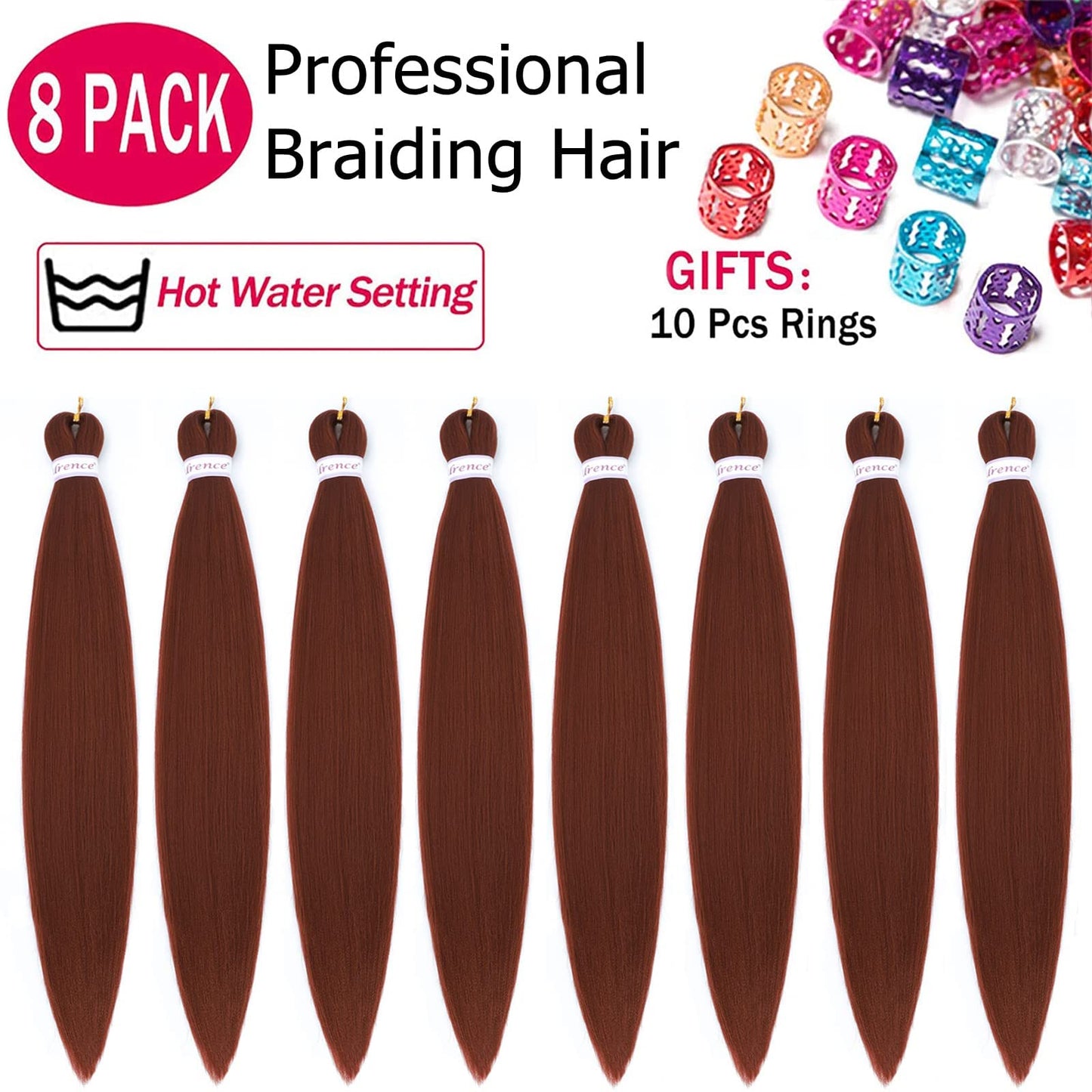 Alrence Pre Stretched Braiding Hair Long Braid 18 Inch 8 Packs Professional Braiding Hair Extensions Synthetic Crochet Twist Braids (18 Inch, 350#)