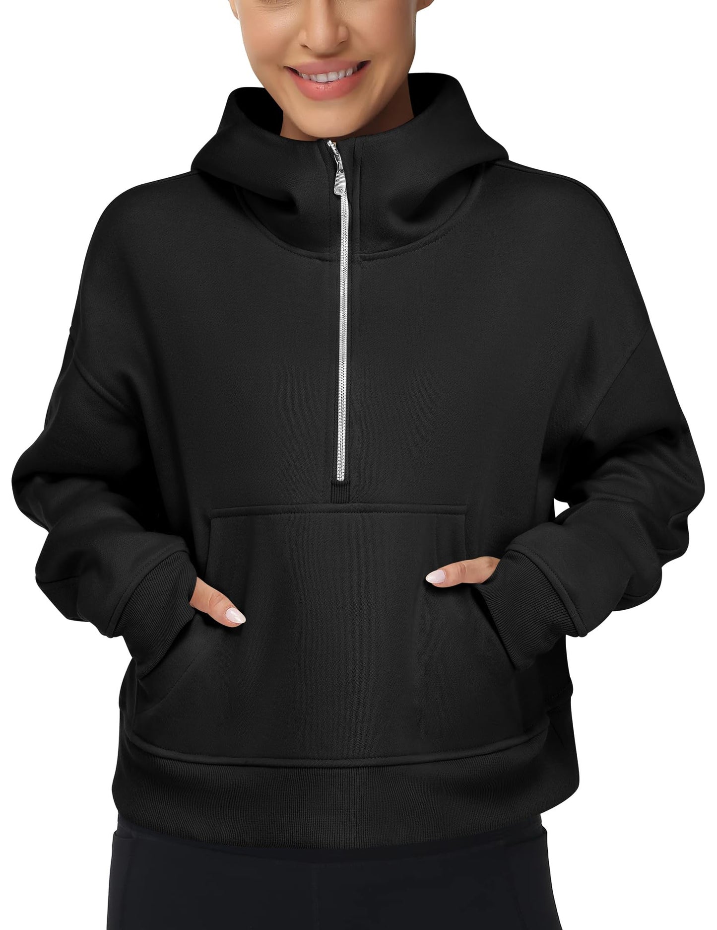 Zeagoo Womens Zip Up Hoodies Fleece Half Zip Sweatshirts Pullover Sweaters Fall Outfits Winter Clothes 2023 Black XXL