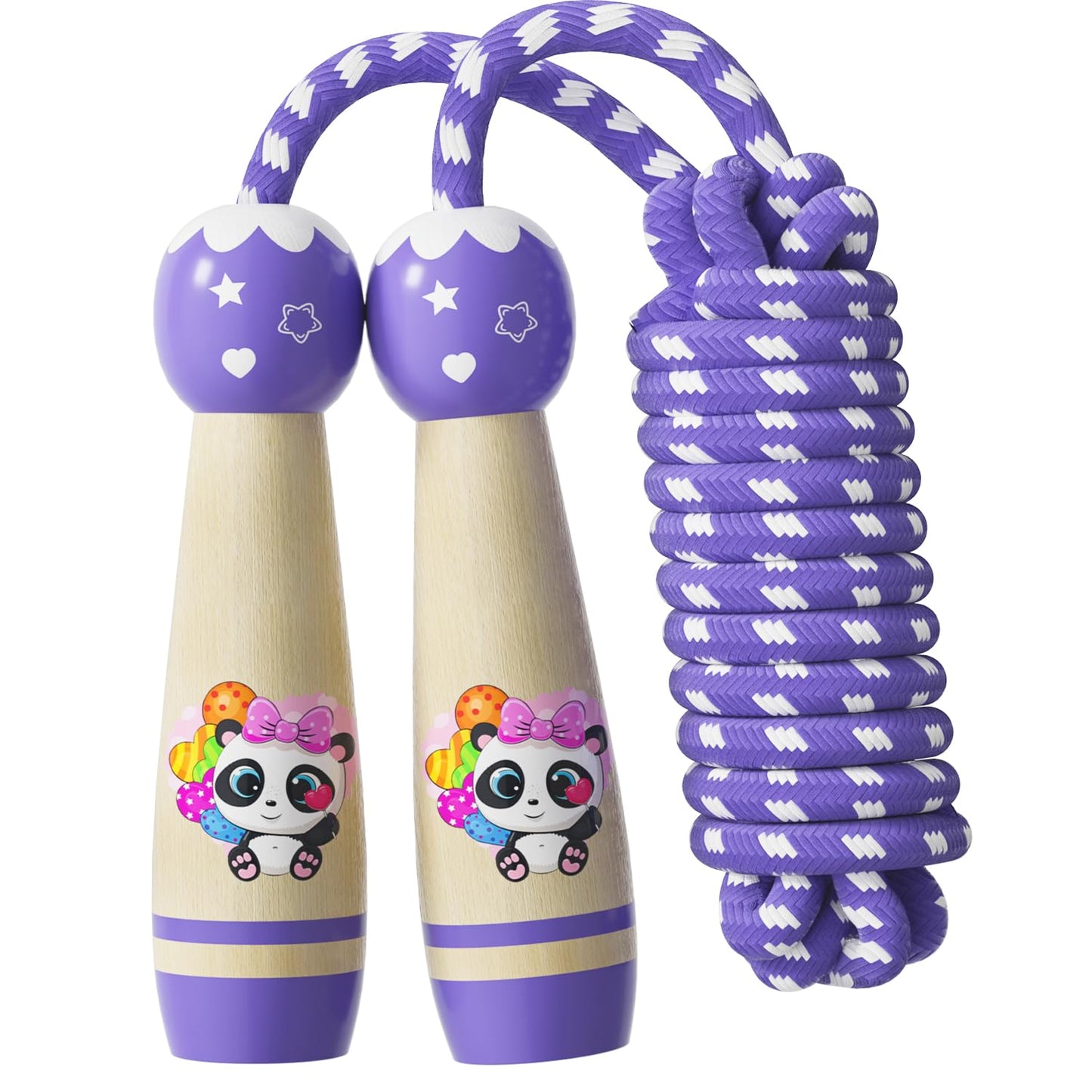 Jump Rope for Kids-Adjustable Cotton Braided Skipping Rope with Wooden Handle for Toddler Fitness Workout Exercise Outdoor Activity