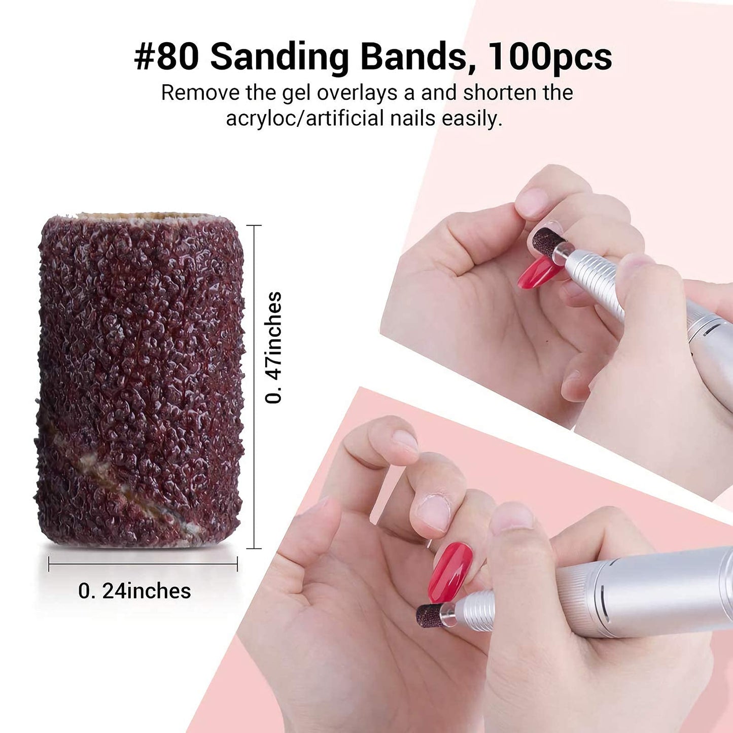 MelodySusie 300 Pcs Professional Sanding Bands Nail Drill Bits Set, 80 Coarse, 120 Medium, 180 Fine Grit EFile Sand Piece Set Mandrel Bit for Acrylic Nails Manicures and Pedicures