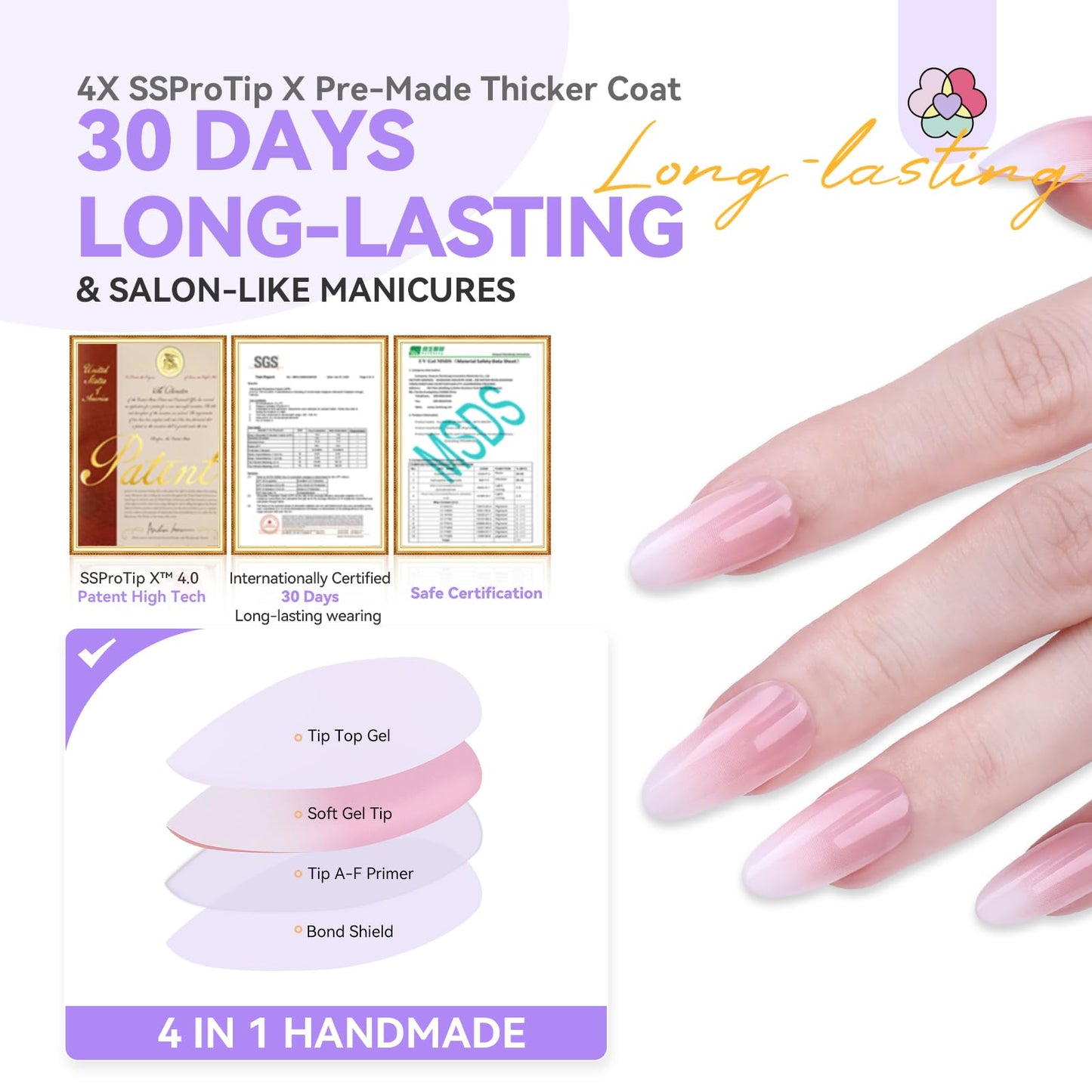 SAVILAND Press On Nails Ombre Nails: Medium Almond French Tips Full Cover Fake Nails Pink White Gradient Nails Press Ons 160 Pcs False Nails Tips Soft Gel s X Nail Tips for DIY Nail Art