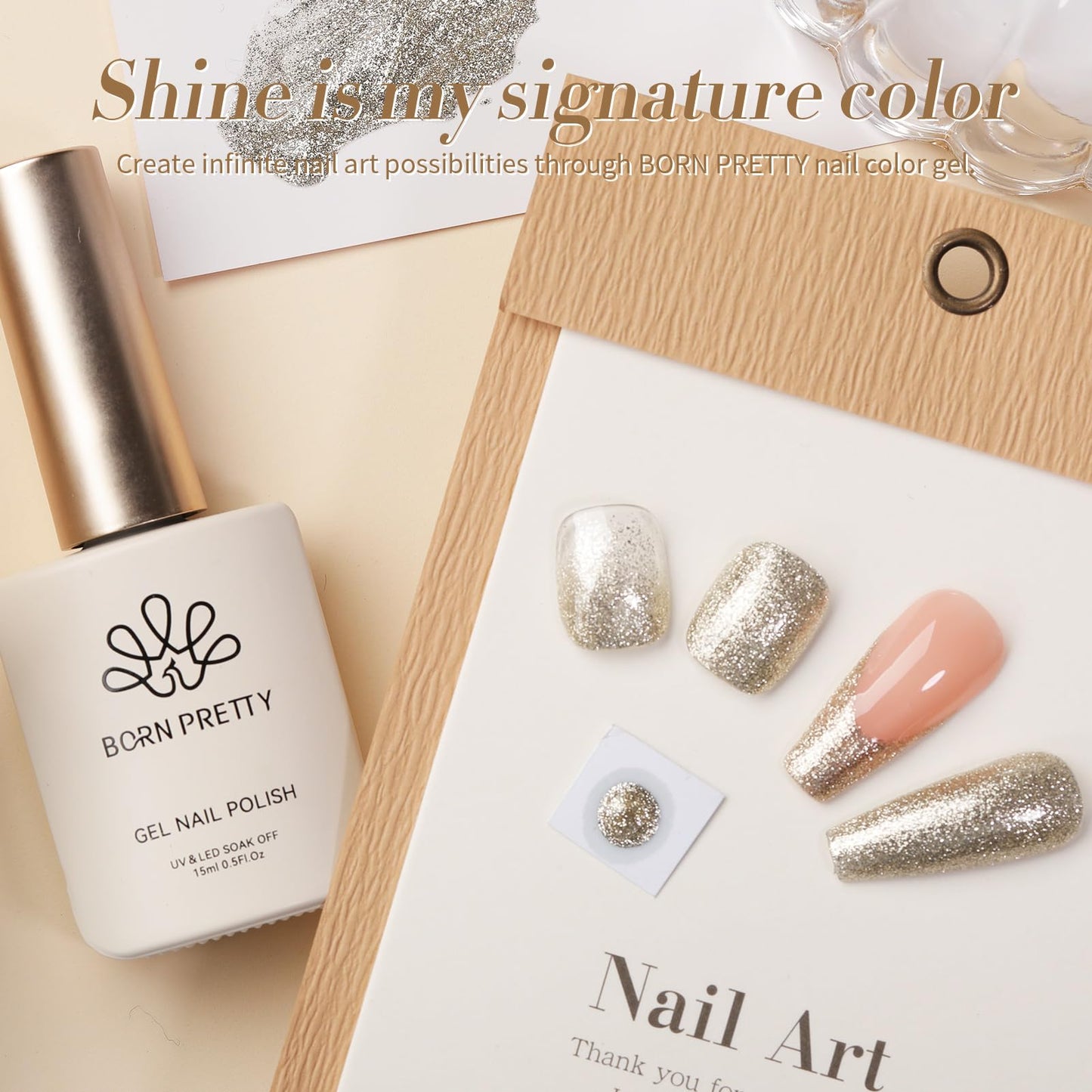 Born Pretty Christmas Glitter Gel Nail Polish Champagne Platinum Glitter Sparkly Shiny Gel Polish 15ML