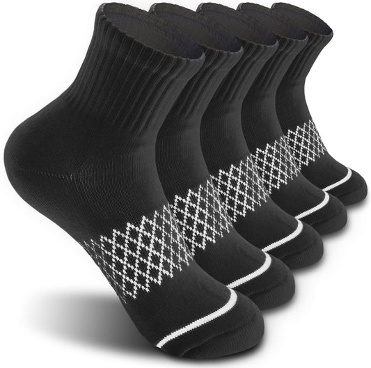 DEARMY Athletic Hiking Socks for Women/Men Best Gifts/Cushioned Moisture Wicking Warm Winter Socks(5Pairs) (Large Size, 5 x Black (Ankle Socks))