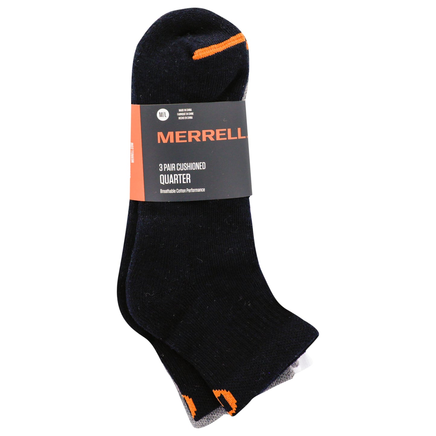 Merrell Adult's Cushioned Cotton Socks-3 Pair Pack-Unisex Breathable Mesh Comfort Zones, Ankle-Black, M/L (Men's 9.5-12 / Women's 10-13)