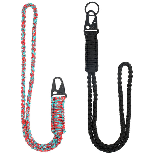LAREDTREE Heavy Duty Paracord Lanyard Keychain, Paracord Necklace Cell Phone Keychain Whistles Wrist Braided Strap(Red Flower + Black