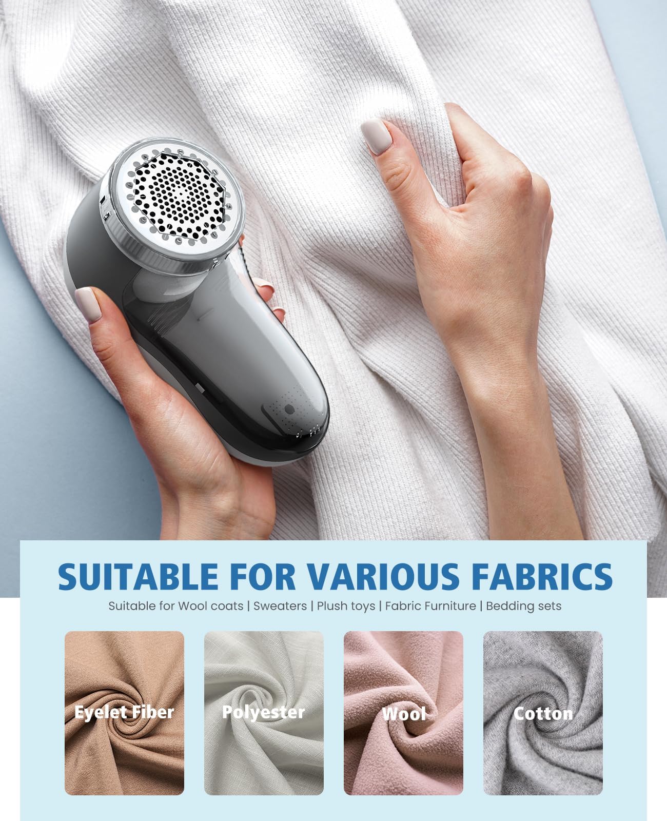 POPCHOSE Fabric Shaver, Lint Remover for Clothes, Electric Lint Shaver with 6-leaf Blades, Sweater Shavers to Remove Pilling for Clothing, Couch, Furniture, Fuzz, Lint Ball, Pillings, USB Rechargeable