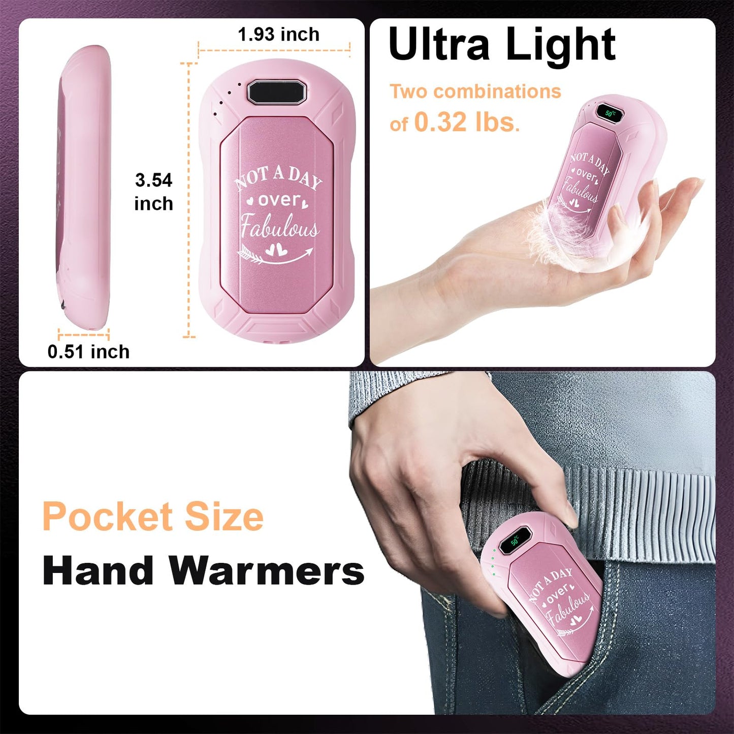 Hand Warmers Rechargeable 2 Pack, 6000mAh Portable Electric Hand Warmers, 2 in1 Magnetic Hand Warmer, Womens Gifts for Christmas, Pocket Reusable Heater for Outdoor, Golf, Hunting, Camping Gear