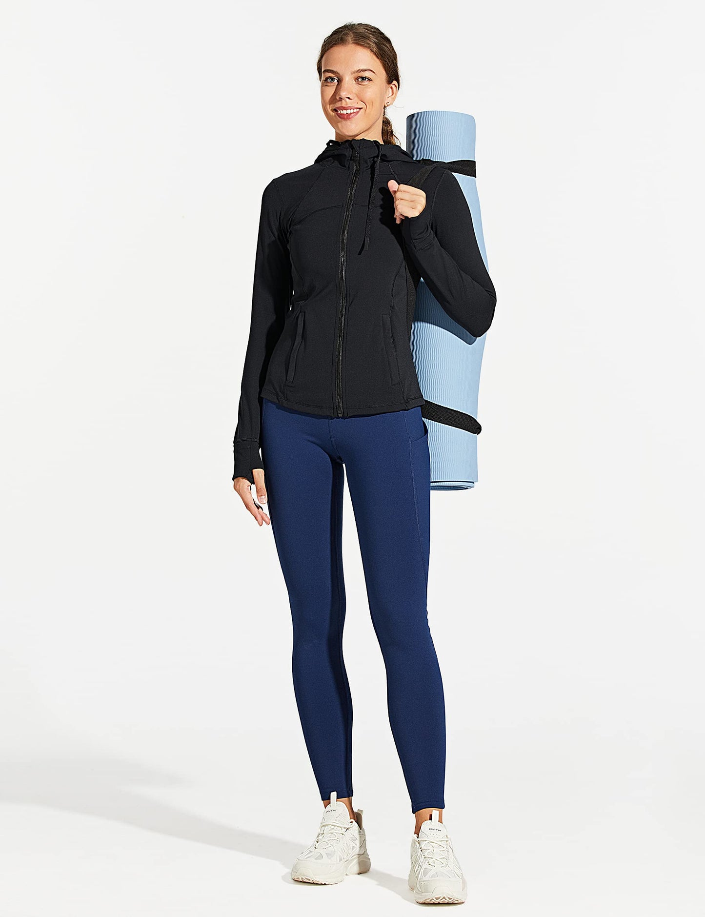 ZUTY Fleece Lined Leggings Women Water Resistant Winter Thermal High Waisted Tights Workout Hiking Leggings with Pockets Plus Navy Blue 5XL