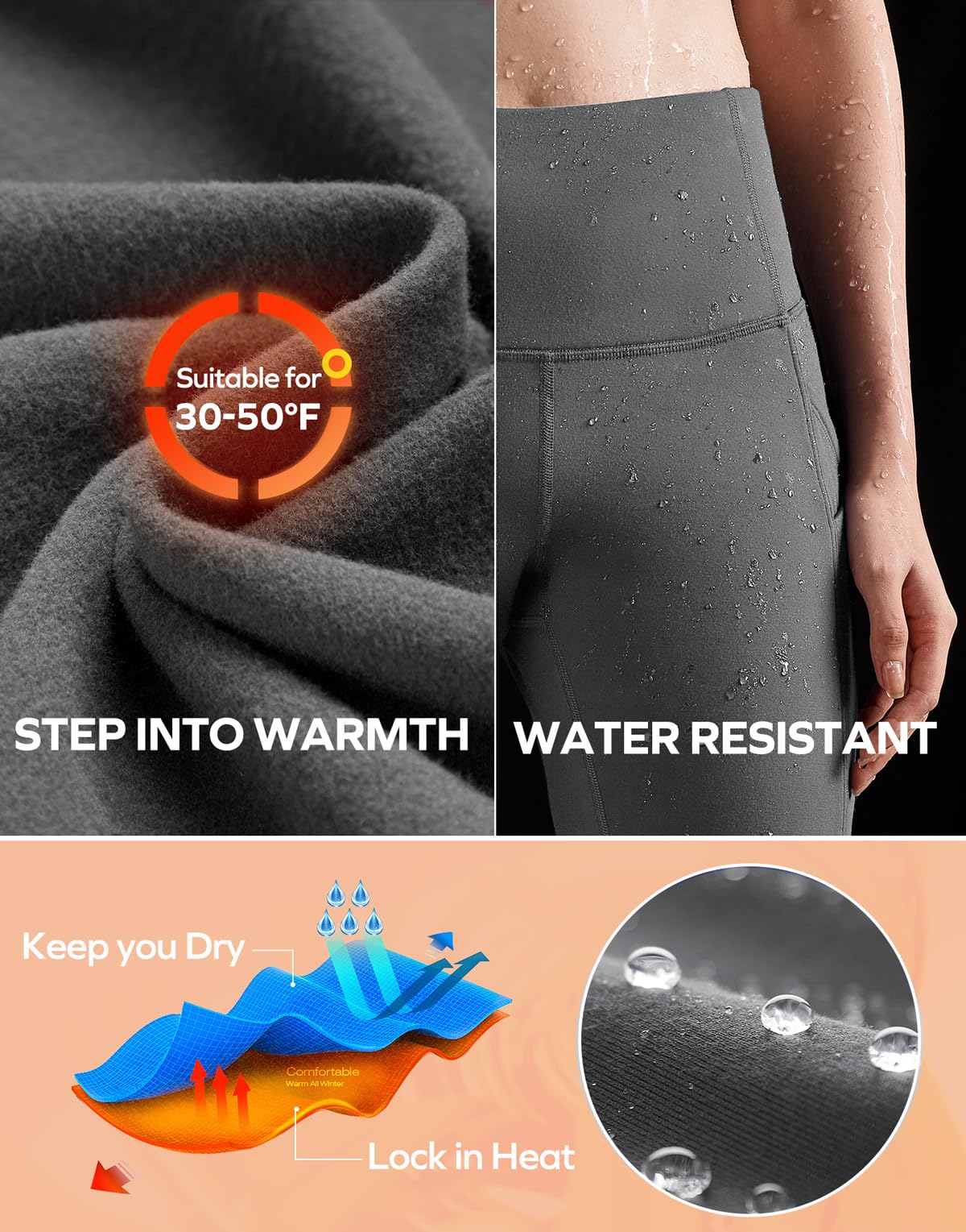Ewedoos Fleece Lined Yoga Pants with Pockets Water Resistant Hiking Pants Women High Waist Flare Leggings Winter Warm Pants Grey