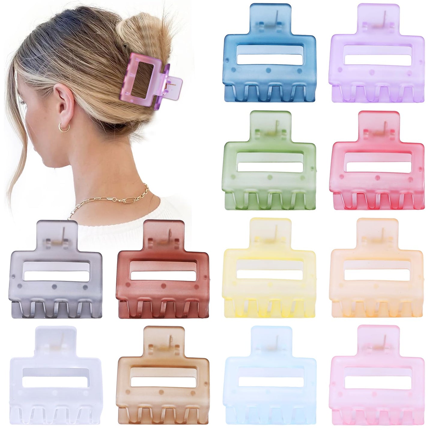 Sisiaipu 2 Inch Medium Hair Claw Clips 12 Pcs Square Hair Clips for Thin Hair Matte Nonslip Acrylic Banana Jaw Clips Bulk Hair Accessories for women and Girls- Ice Cream