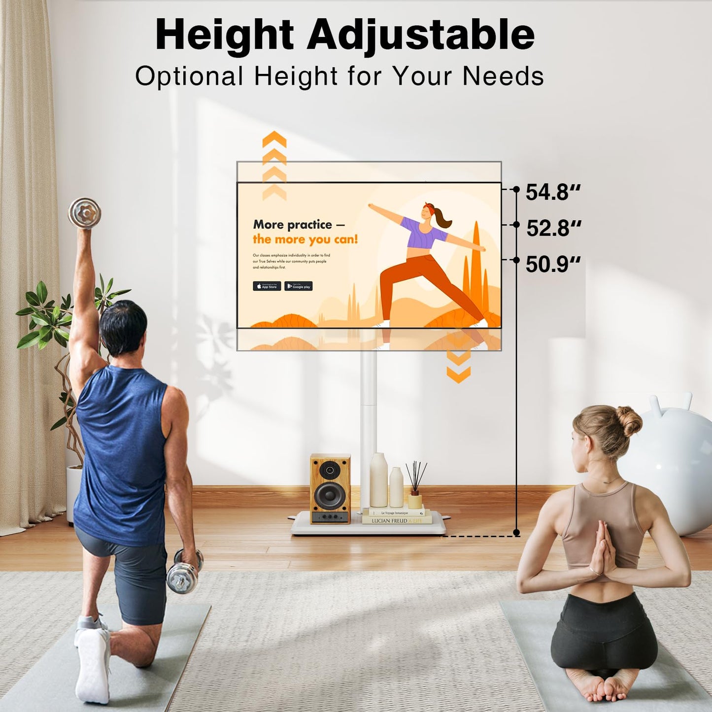 TVON Floor TV Stand with Mount for Most 32-60 Inch Flat/Curved TVs up to 88 lbs, Height Adjustable TV Mount Stand with Wood Base, Swivel TV Stand for Bedroom, Corner & Living Room, Max VESA 400x400mm