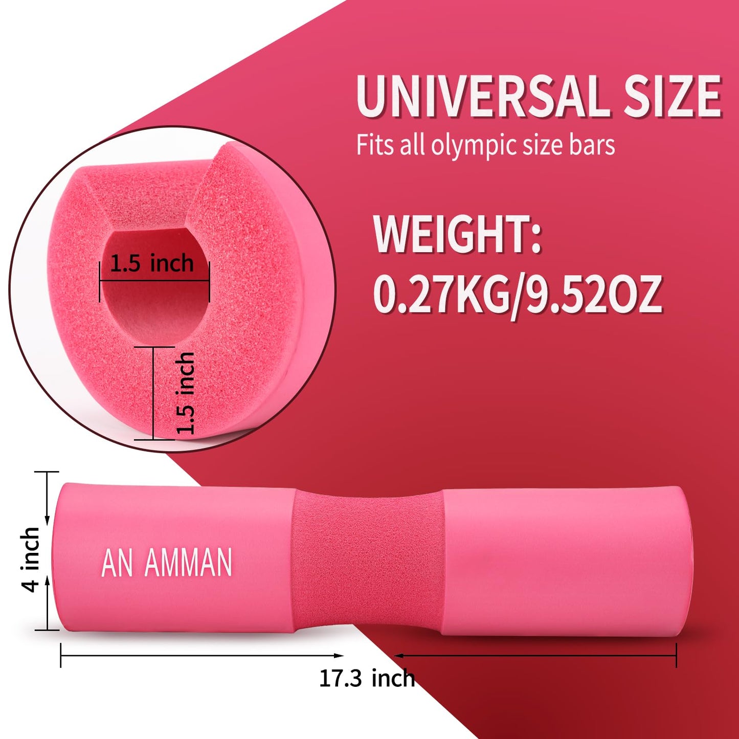 AN AMMAN Barbell Pad Perfect for Squat, Hip Thrust - Relieves Neck and Shoulder Pain Thick Foam Cushion - Gym Workout Smith Machine Thruster Weightlifting Pink Marble Pattern AM001PT