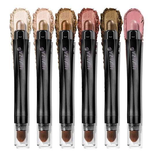 LUXAZA PRO Neutral Eyeshadow Stick Makeup Set, Metallic Shimmer Matte Cream Eye Shadow Eyeliner Brightener Pencil Crayon - Classic 6PCS A003