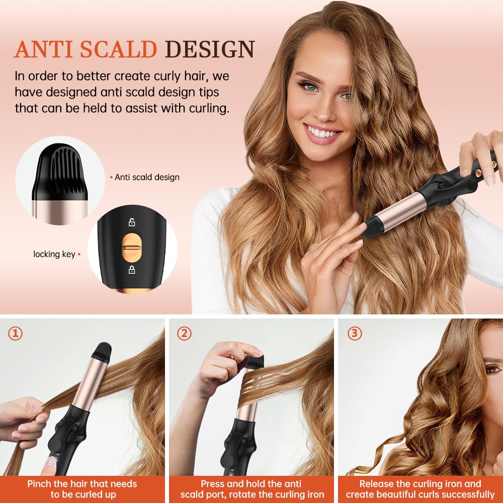 HCRTGAY Curling Iron,Cordless Rechargeable Curling Iron,Cordless Hair Curler(3 Gear),Travel Mini Flat Iron 4000 mAh,Battery Straightener and Curler 2 in 1 for Long Short Hair(Rose Gold & Black)