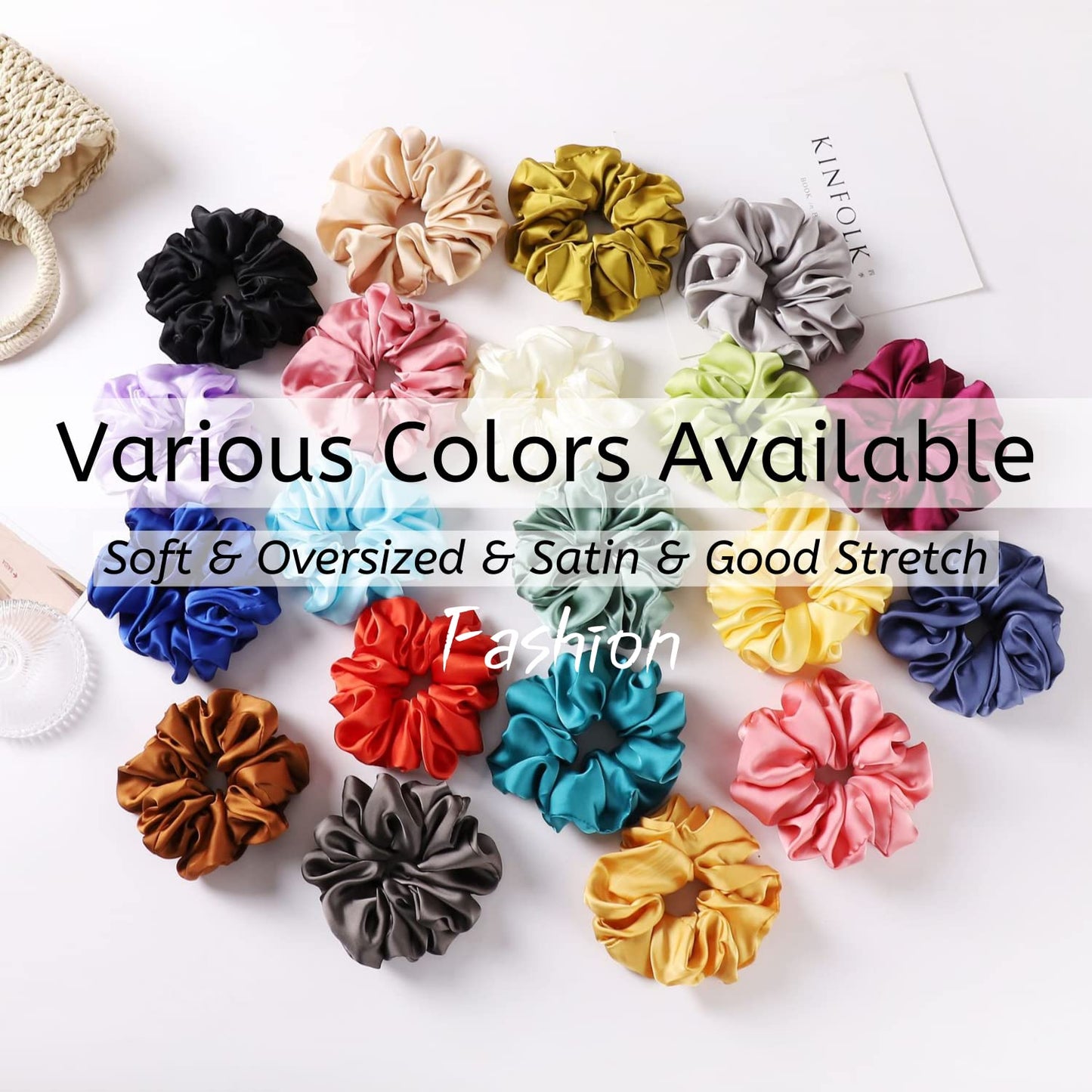 Large Satin Scrunchies Oversized Scrunchies Jumbo Scrunchies Sleeping Giant Scrunchie No Damage Big Satin Silk Scrunchies for Women(C)
