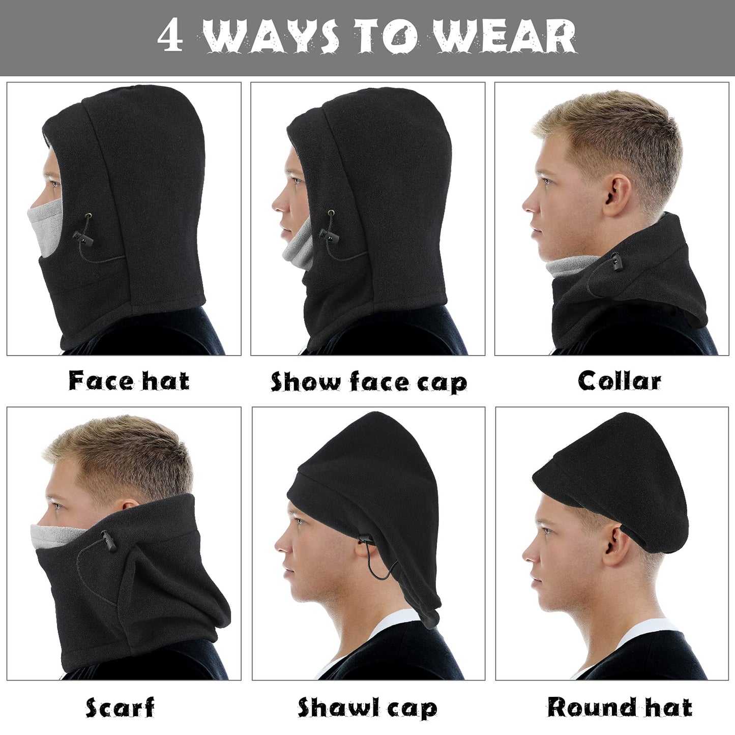 3 Pcs Ski Mask Windproof Ski Hoodie Adjustable Winter Face Covering Neck Gaiter Warmer for Man Woman Cold Weather Gear (Simple Colors)