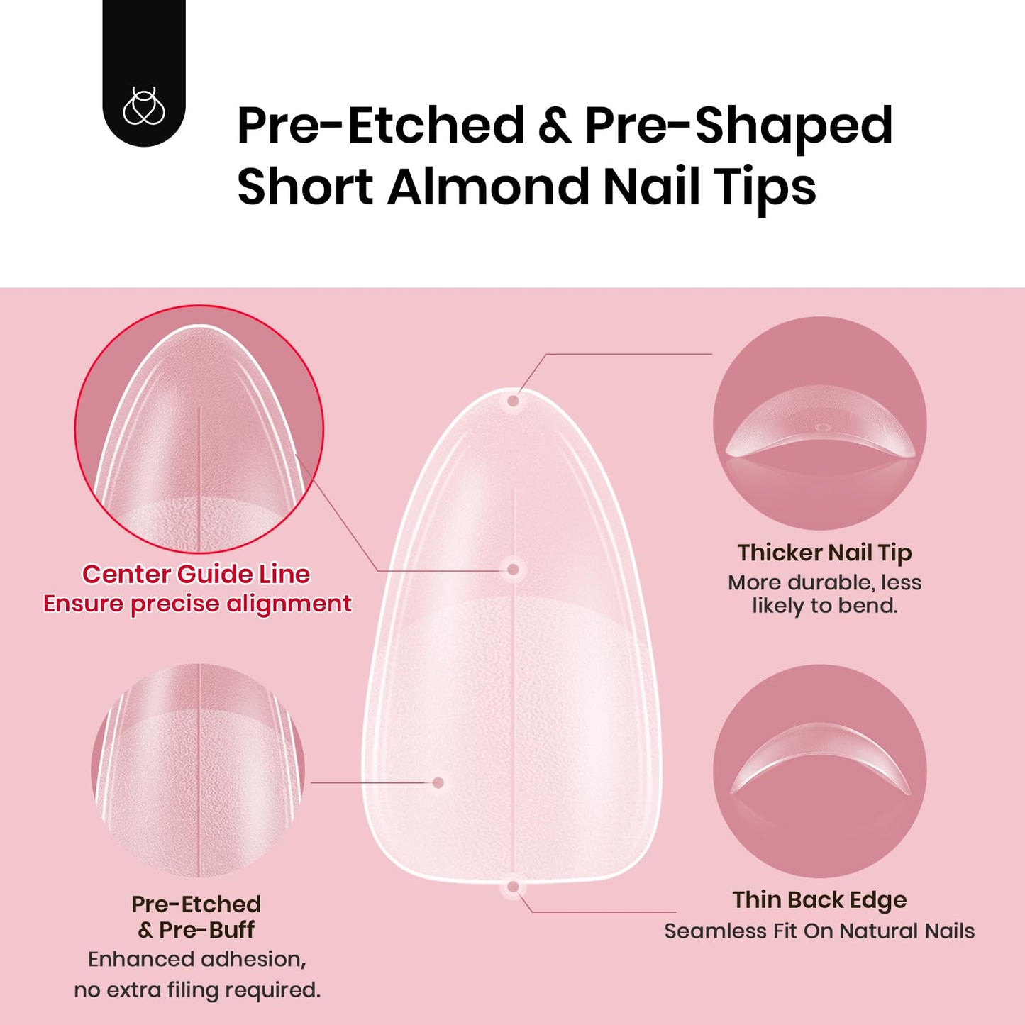 Beetles Short Almond Nail Tips - 288PCS 12 Sizes Full Matte Cover Pre-Shaped False Nails Soft Almond Nail Tips Acrylic Nail Tips Nail Extension Tips for Gel Polish Professional Salons DIY Manicure