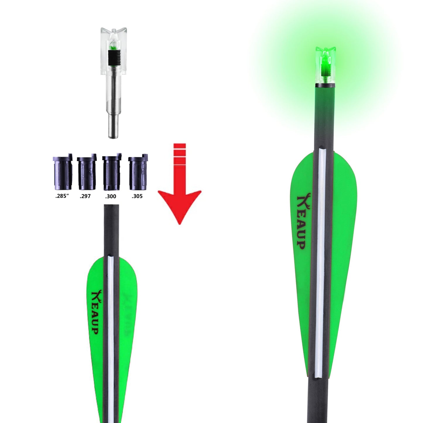 KEAUP 6/3 Pack Lighted Nocks for Crossbow Bolts with .285”/.297”/.300”/.305” Bushings High-Visibility Crossbow Lighted Nocks, On/Off Switch Included