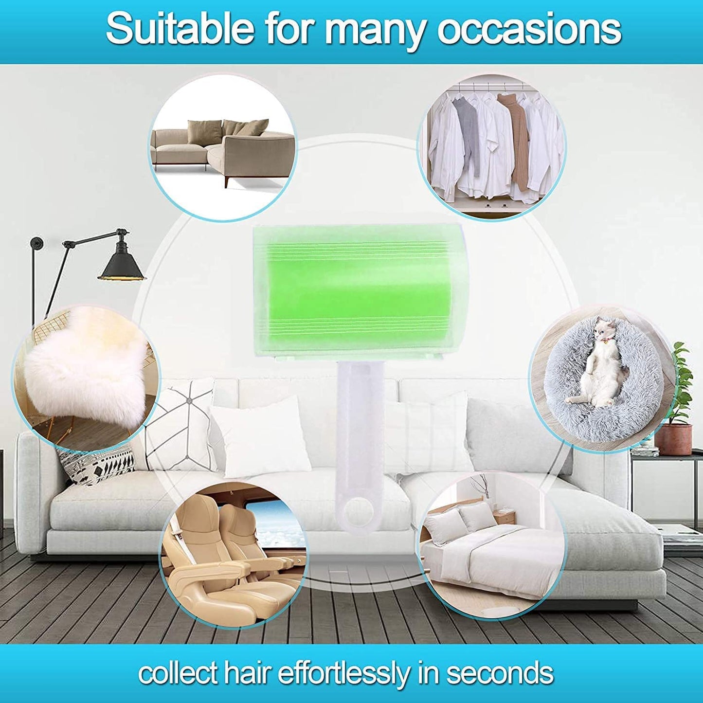Sticky Gel Lint Roller 5 Pack, Reusable Washable Lint Roller Portable Pet Hair Remover Cleaner with Cover for Clothes, Pet Hairs, Carseats, Include Medium/Small Size (Green)