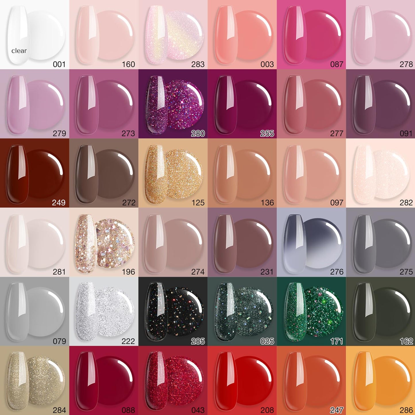 AZUREBEAUTY 170PCS Dip Nails Powder Nail Kit Purple Green Polarized Pink Shimmery Fall Winter 36 Colors Dipping Powder with Base Top Coat Activator Dip Liquid Set Nail Removal Accessories Starter Set