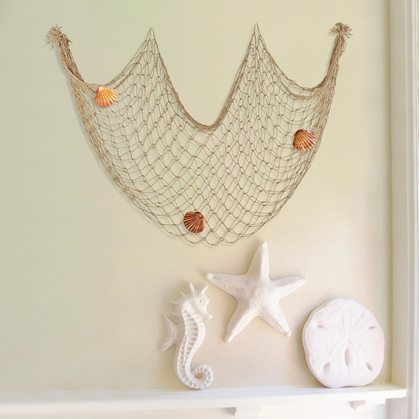 Decorative Fishing Net 80x40 Inch,YuanDe 2 Pack Large Caramel Picture Fish Net, Wall Photo Hanging Fishnet for Nautical Mermaid Pirate Ocean Themed Hawaii Beach Under The Sea Party Decorations