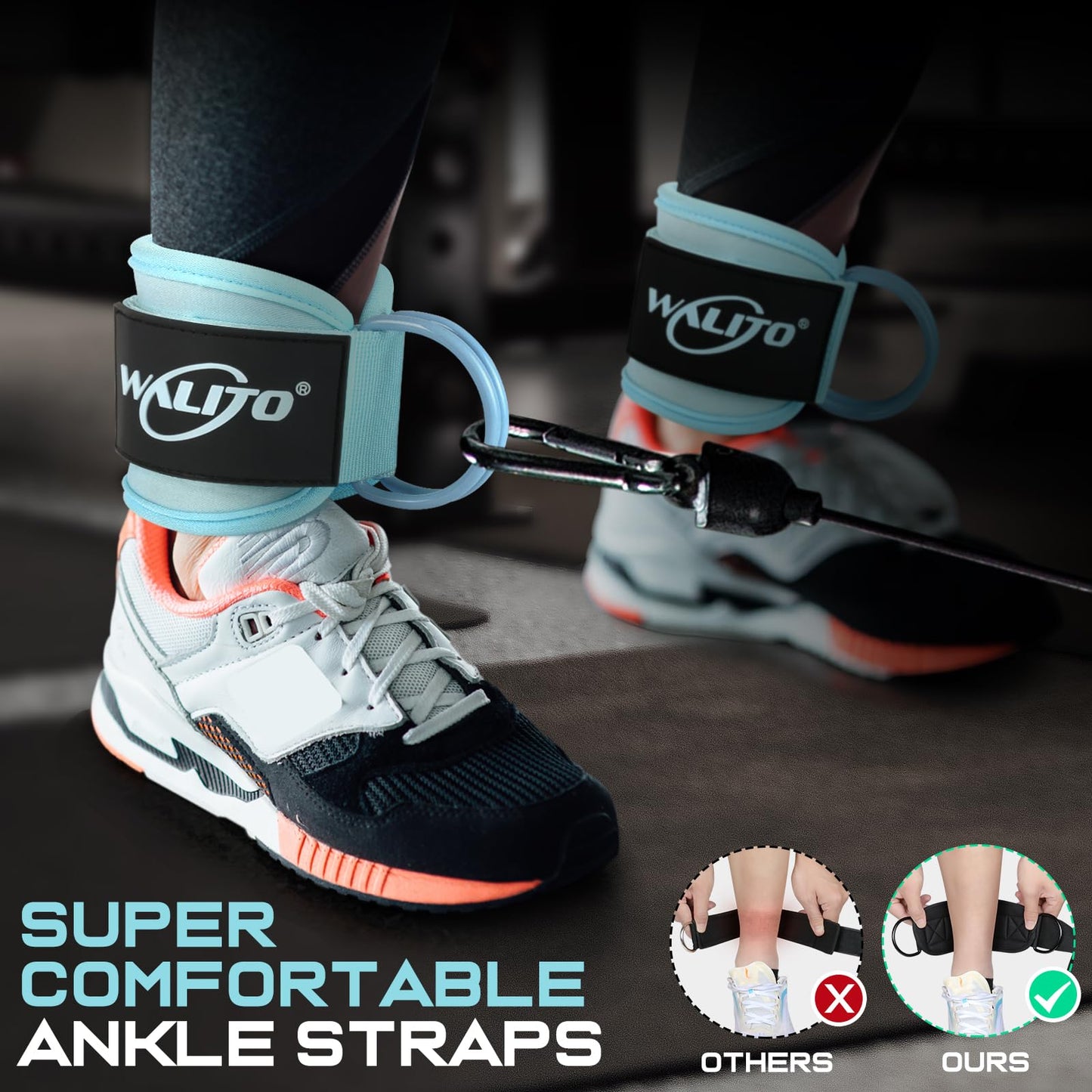 WALITO Gym Ankle Straps for Working Out - Glute Ankle Cuff Kickback Strap, Gym Cable Machine Accessories for Women Glute Leg Extensions, Hip Abductors & Lower Body Exercises Equipment