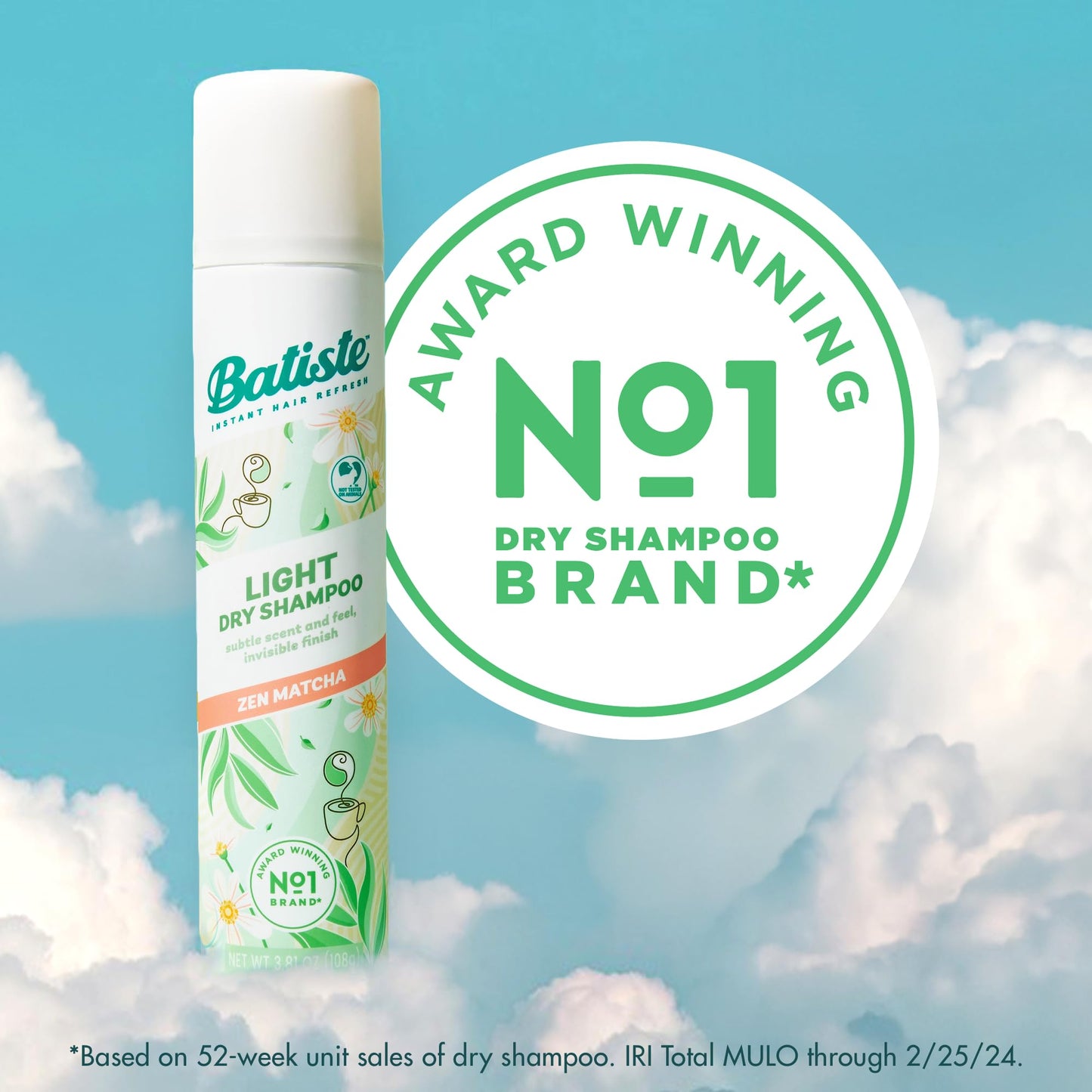 Batiste Light Dry Shampoo, Zen Matcha, Invisible Finish, Refresh Hair & Absorb Oil Between Washes, 3.81 Oz
