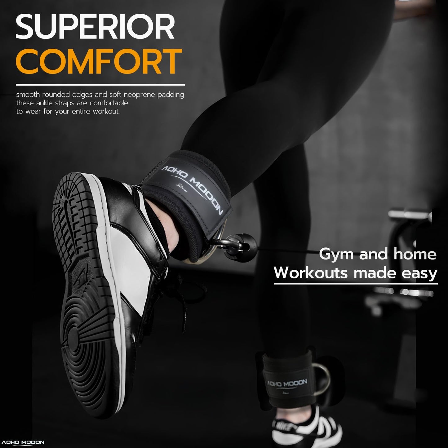 AOHO MOOON (Pair) Comfortable Adjustable Ankle Straps for Cable Machines Women, Gym Workout Leg Straps, Ankle Cuffs for Glute Workouts, Foot Straps for Kickback, One Size Fit All with D Ring