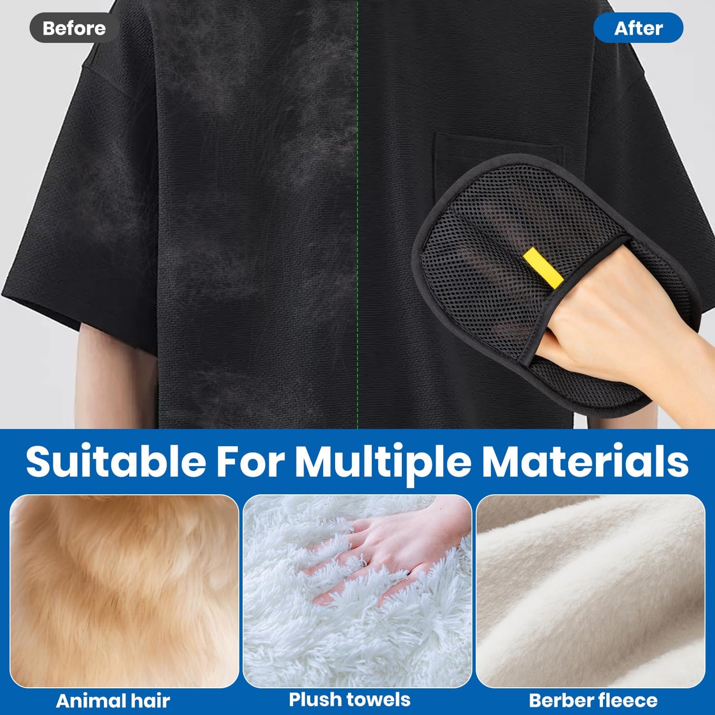 Clussbin 2Pcs Pet Hair Removal Glove, Electrostatic Gloves Pet Hair, Reusable Cat Hair Remover Glove, Furniture, Carpet, Car Seat, Upgraded Animal Fur Removal Tool, Cat Grooming Gloves