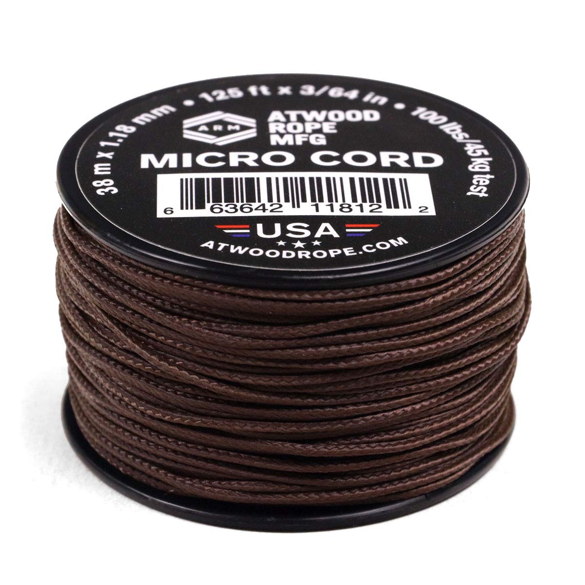 Atwood Rope MFG Tactical Nylon/Polyester Micro Utility Cord 1.18mm X 125ft Reusable Spool | Fishing Gear, Jewelry Making, Camping Accessories (Brown)