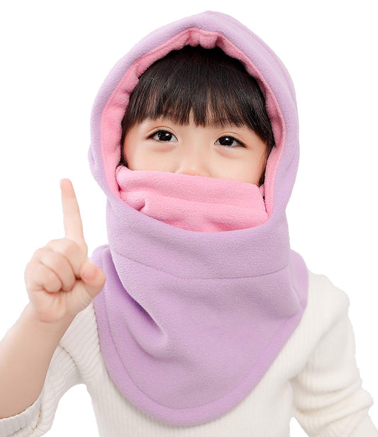 Kids Winter Windproof Cap,Children's Double Warm Balaclava Face Mask for Cold Weather,Neck Warmer,Adjustable Full Face Cover Hat for Boys Girls,Perfect for Skiing,Cycling(Purple+Pink)