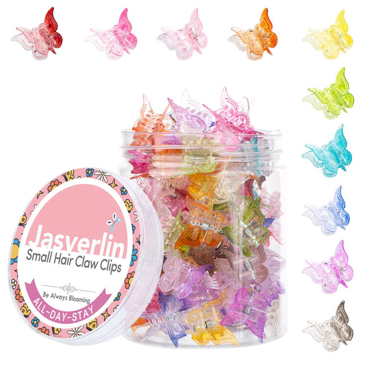 JASVERLIN Gradient Butterfly Hair Clip, Mini Plastic 90s Hair Claw Clips for Women Girls, No Crease Toddler Y2K Accessories Set 50pcs Rainbow Assorted Color