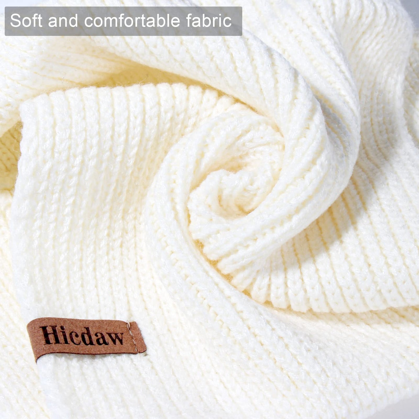 Hicdaw 3PCS Kids Winter Hat Glove Scarf Sets, Toddler Gloves Neck Warmer Baby Winter Hat Toddler Gloves Scarf Set for Boys Girls, White