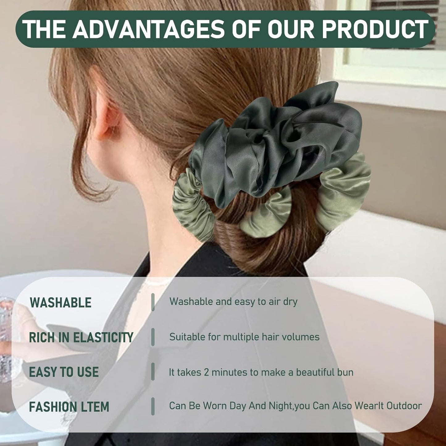 Macute Satin Heatless Curling Scrunchie Set - Green Heatless Hair Curler To Sleep In, Soft Sleepyties for Hair, Lazy Scrunchie Rollers Hairdresser Tools, No Heat Curls for Long Hair