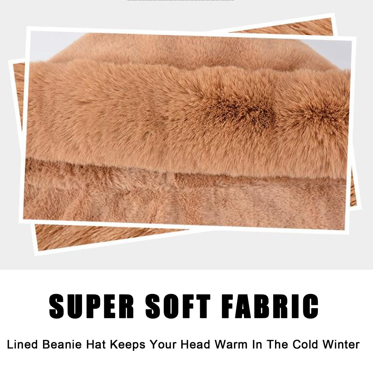 Women's Winter One-Piece Hat Scarf Warm Beanie Faux Fur Hooded Scarf Hat Skull Cap with Pompom