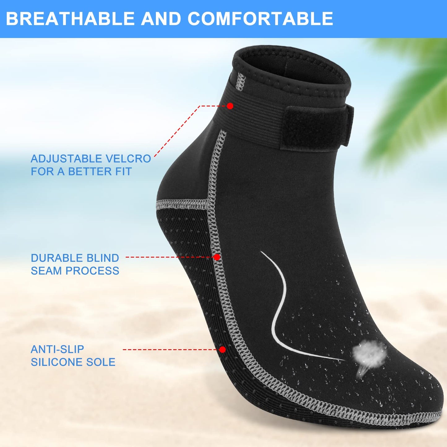 Gimilife Neoprene Socks 3MM Water Socks for Women Men, Waterproof Diving Wetsuit Socks Sand Socks for Beach Volleyball Snorkeling Surfing Kayaking Swimming Water Sports Activities (Low Style,L)