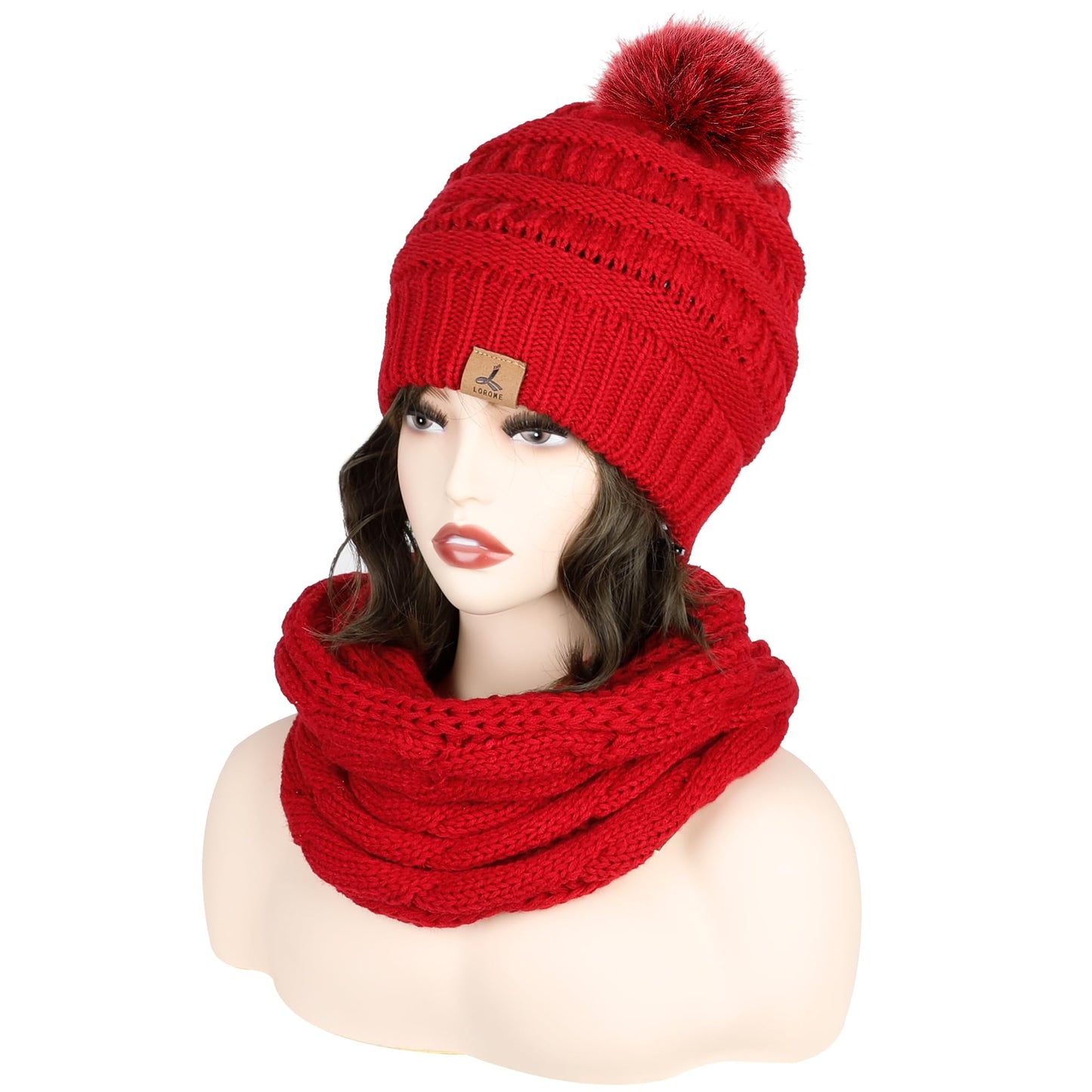 Winter Hat Scarf Gloves and Face Mask, Warm Knit Beanie Pompom Hat Touchscreen Gloves Set Gifts Circle Scarves for Women…