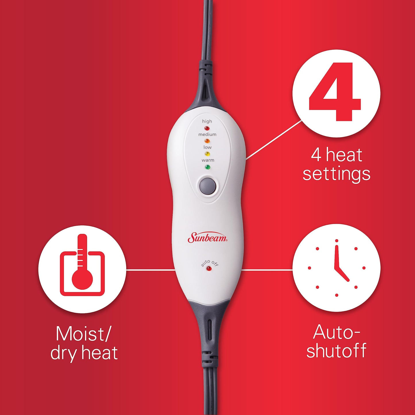 Sunbeam Contoured Heating Pad for Neck & Shoulder Pain Relief with Auto Shut Off Moist Heating Option 22 x 19 Grey