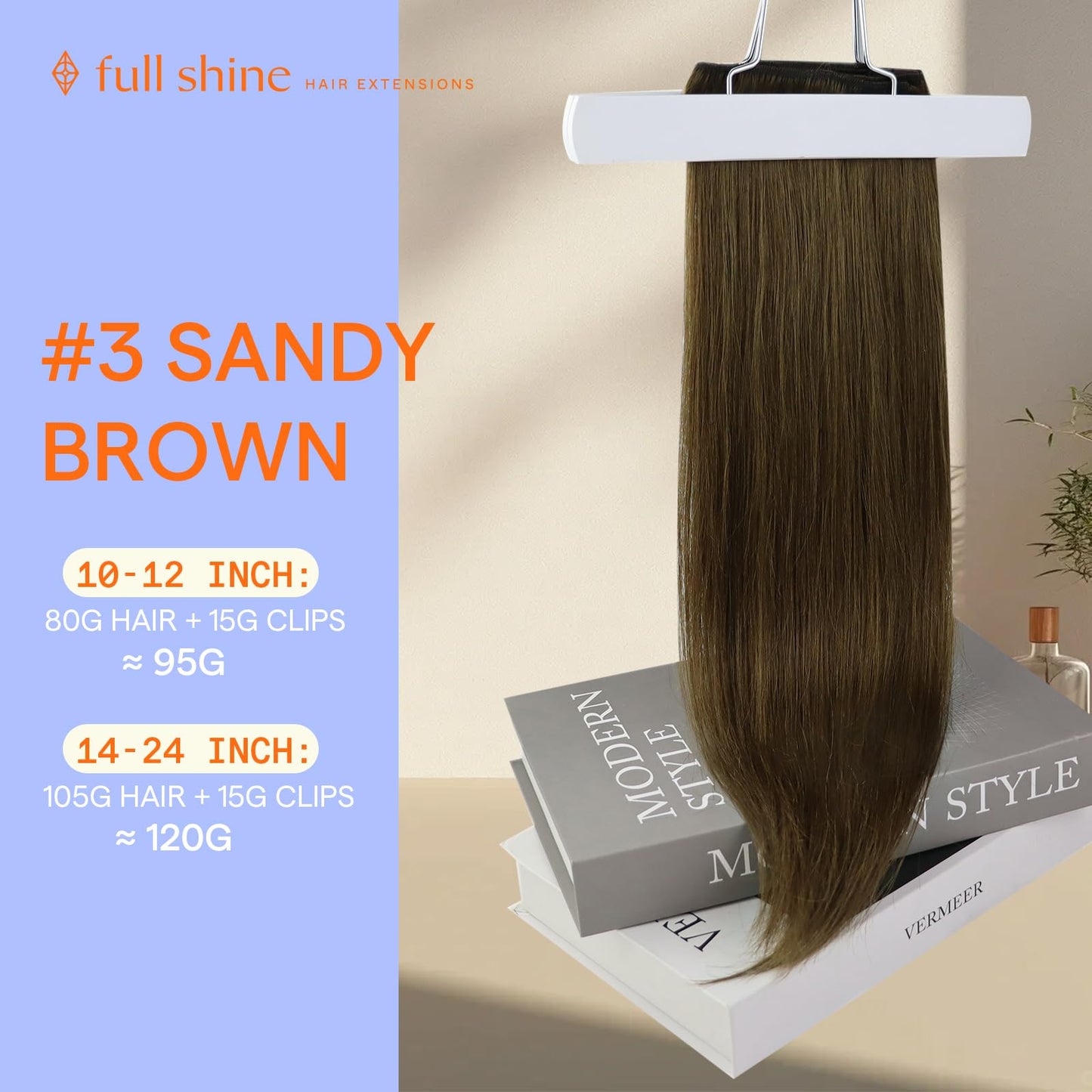 Full Shine Clip in Hair Extensions Real Human Hair Brown Hair Extensions Clip ins Triple Weft Clip in Extensions Light Brown Straight Remy Hair for Women 12 Inch 7 Pcs 95 G